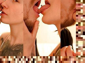 French kiss. Tongue kissing.