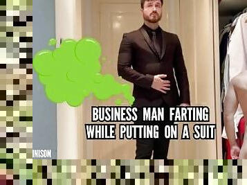 Businessman farting while he put on his suit