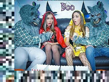 Step Daughters In Costumes Dani Blu & Bailey Base Bang Their Step Dads On Halloween - DaughterSwap