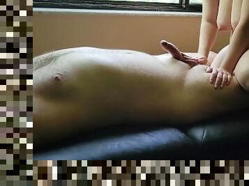 Real couple enjoying massage and happy ending