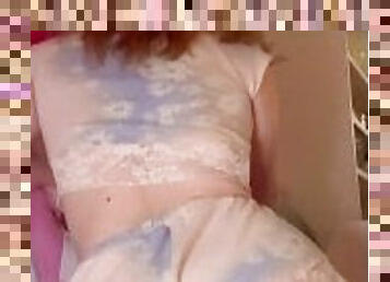 Sexy gamer girl in lace two piece )