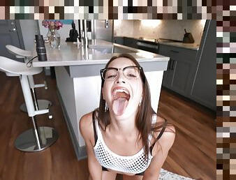 Nerdy chick ends quality home POV with jizz on her while face
