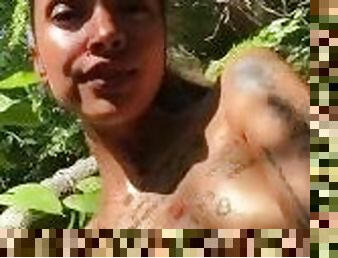 TATTOOED PETITE ASHER QUINN FLASHES YOU IN JUNGLE