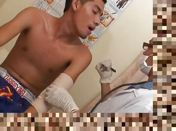 Asian twink enjoys bareback anal sex with doctor after checkup