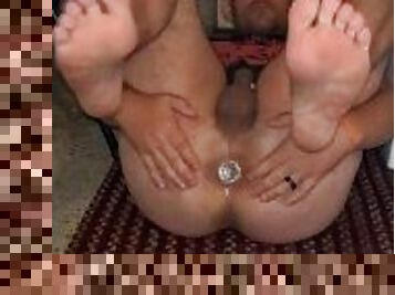 Bare Foot Straight Dude Loves Glass Butt Plug In His Tight Hole