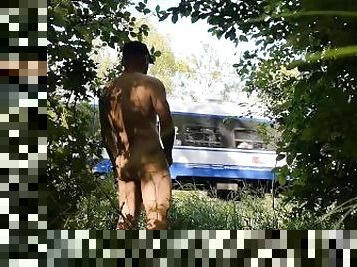 Risky, completely naked, dick flashing in front of the train, episode 3.