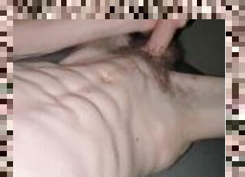 Hung skinny Twink with a massive cock cuming on his abs