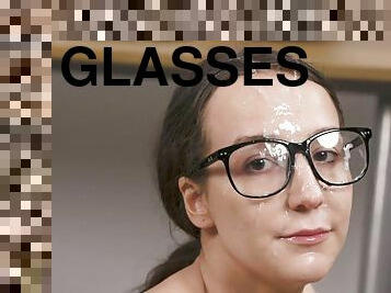 Nerdy Brunette in Glasses takes Office Initiation - Blowjob