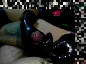 latina, branlette, black, ejaculation, latex, maîtresse, lait, bottes, femme-dominatrice, cuir