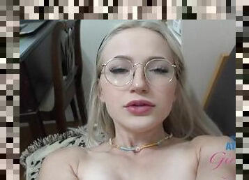 Sweet an innocent blonde with glasses gets her pussy licked and pees on camera (Sage Rabbit)