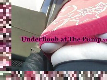 Public UnderBoob at the Pump with Braless Woman Sheery wearing a revealing crop top