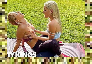 REALITY KINGS - Amy Douxxx & Barbie Brill Go Outside To Do Yoga And Stretch Each Other's Pussy