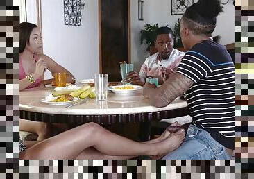 Family dinner turns into black orgy with teeny adrian maya and milf misty stone