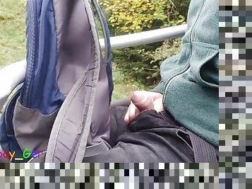 I play with my soft cock in a driving chairlift in the Bavarian Alps. Public fun outside.