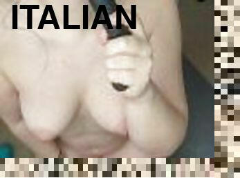 masturbation, fitta-pussy, kvinnligt-sprut, kåt, dildo, italiensk, perfekt, ensam, gym