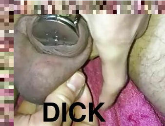 Putting my dick in a flat chastity cage with a urethral plug