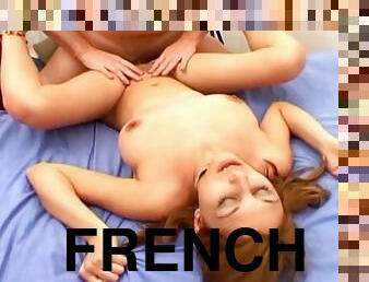 Sexy French girl with small tits gets her throat stuffed