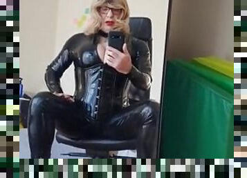 transvestit, amatør, bdsm, synsvinkel, liderlig, blond, kær, latex, solo