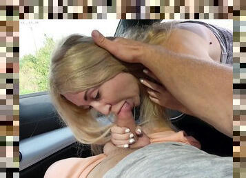 Blonde whore filmed trying hard cock by the side of the road